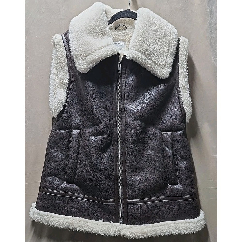 Aerie Brown and Cream Shearling Vest